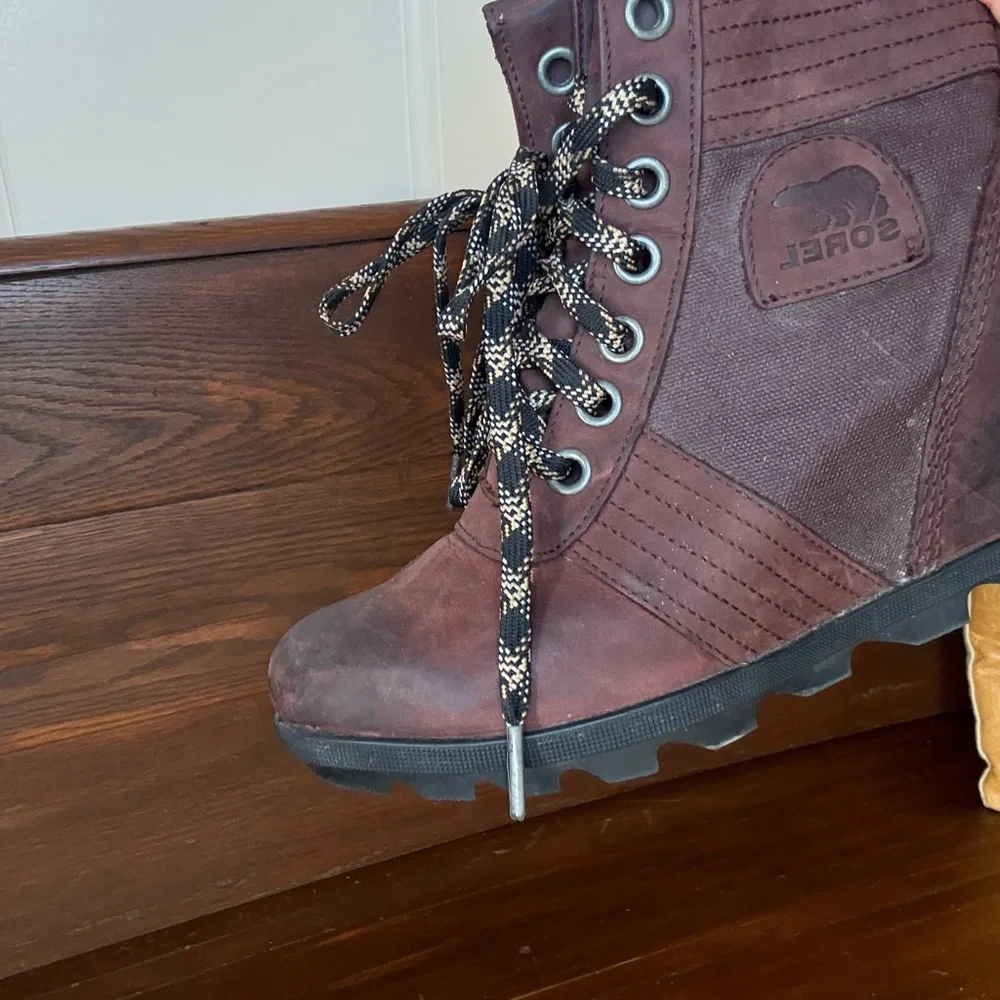 Sorel Burgundy Lace-Up Wedge Boots - Picture 2 of 5